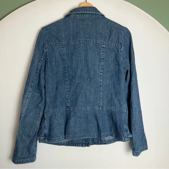 JH Collectibles Full Zip Women’s Denim Draped Ruffle Jacket Blue Size 10 Cotton - Picture 5 of 7
